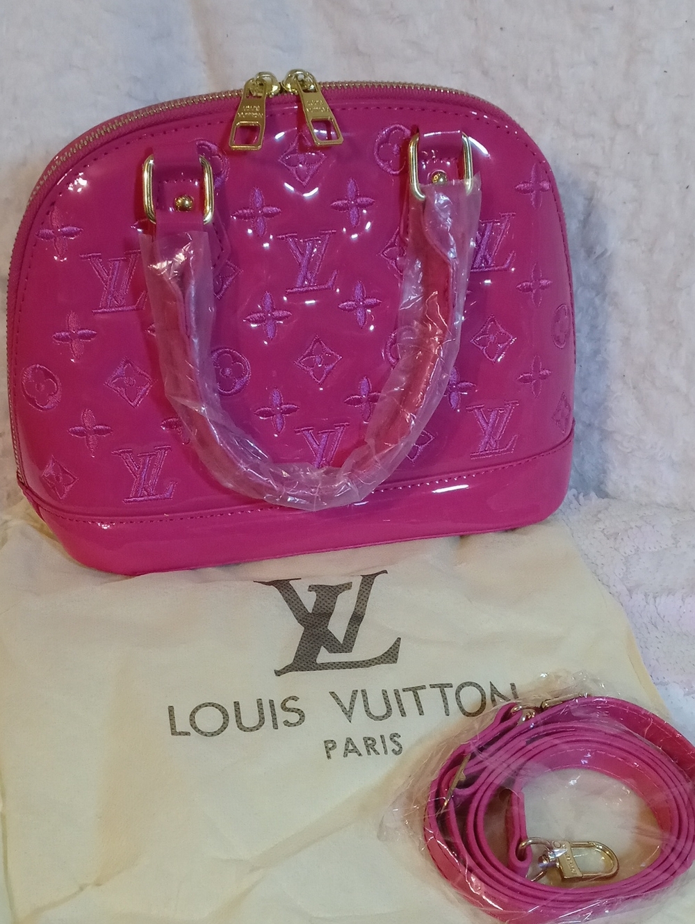 Louis Vuitton Pink Vernis Alma Satchel with Gold Hardware